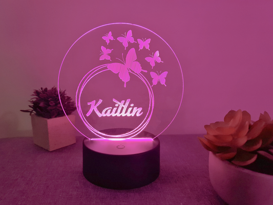 PERSONALISED BUTTERFLIES NIGHT LIGHT 8 COLOURS LED LAMP